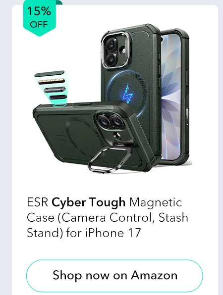 ESR Cyber Tough Magnetic Case (Camera Control, Stash Stand) for iPhone 17
