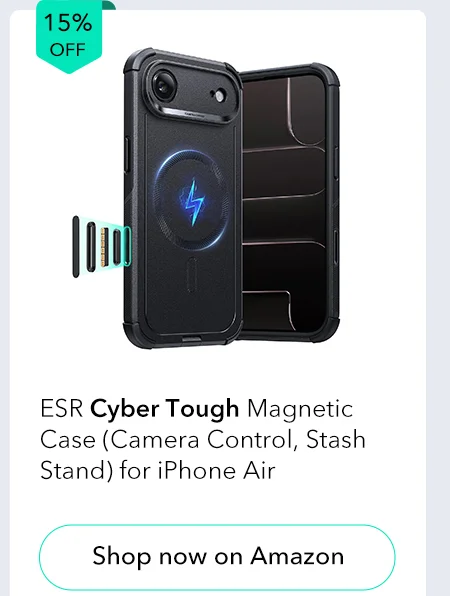 ESR Cyber Tough Magnetic Case (Camera Control, Stash Stand) for iPhone Air