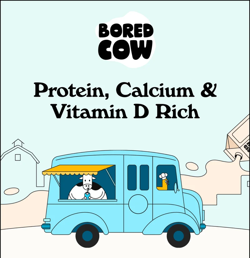 Bored cow, logo Protein, Calcium & Vitamin D Rich