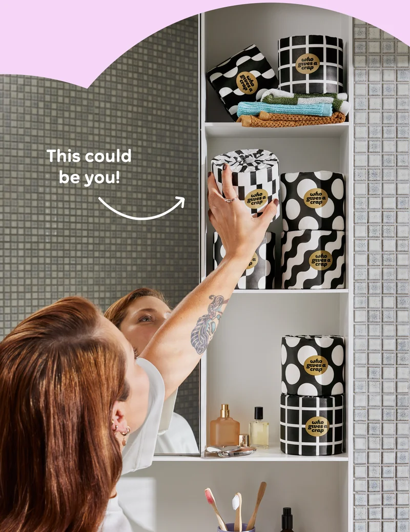 [Image of lady reaching for chic TP with caption "This could be you!"]
