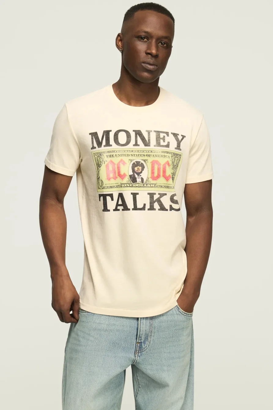 Image of Lucky Brand Acdc Money Talks Tee - Men's Clothing Tops Shirts Tee Graphic T Shirts in New Birch