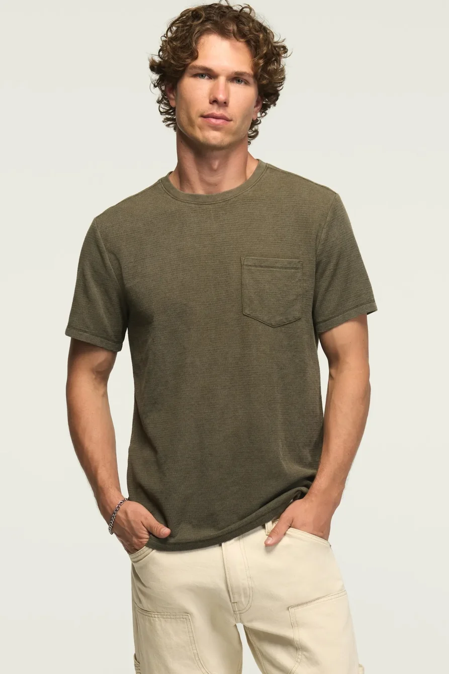 Image of Lucky Brand Textured Pocket Crew Neck Tee - Men's Clothing Tops Shirts Tee Graphic T Shirts in Black Ink