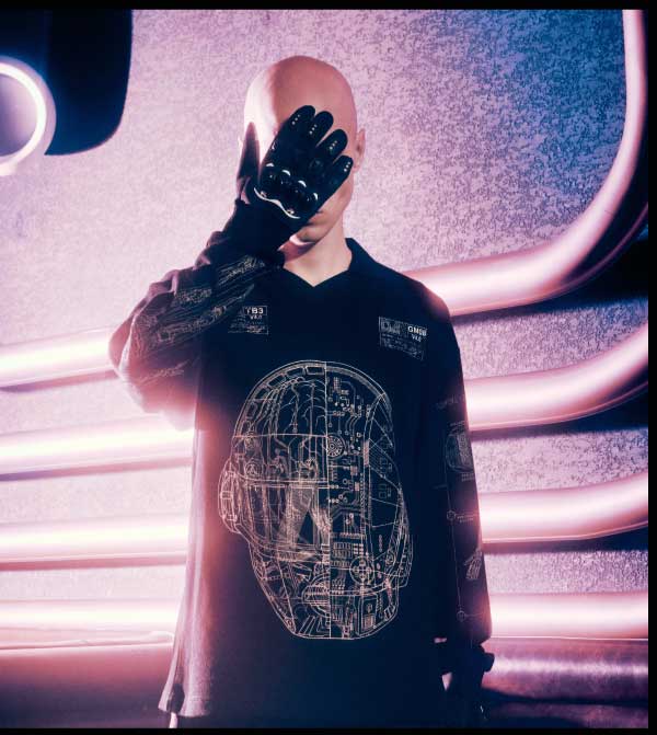 Schematic Long Sleeve Polo Black