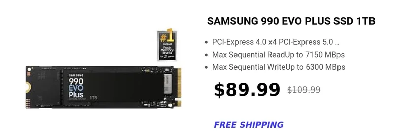 SAMSUNG 990 EVO PLUS SSD 1TB