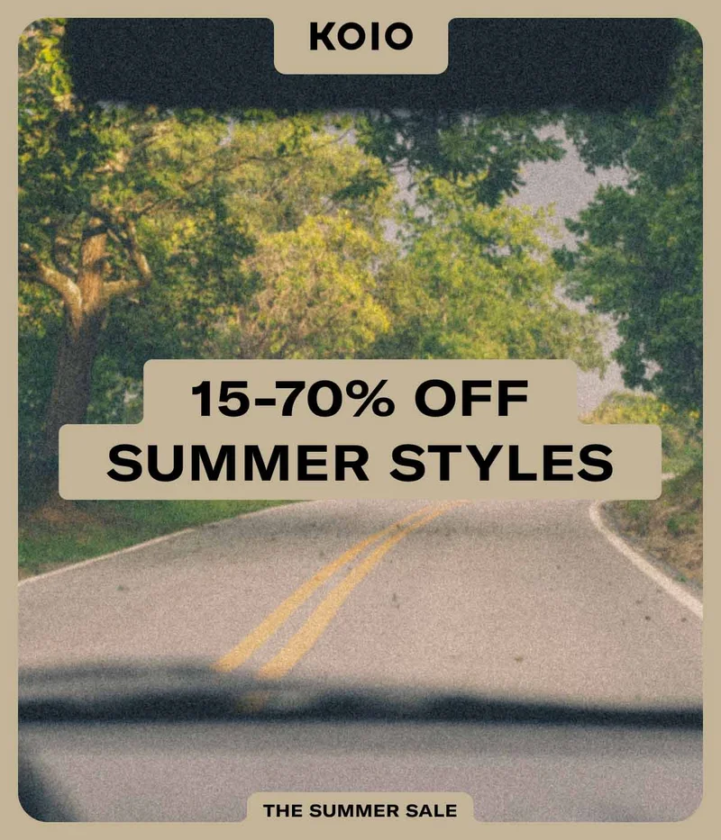 Koio. 15-70% off summer styles. The Summer Sale