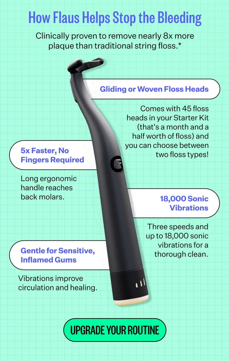 How Flaus Helps Stop the Bleeding | Clinically proven to remove nearly 8x more plaque than traditional string floss.*