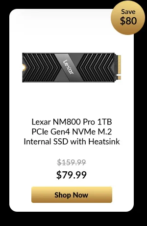 Lexar NM800 Pro 1TB PCIe Gen4 NVMe M.2 Internal SSD with Heatsink