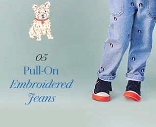 Pull-On Embroidered Jeans - Denim Pup Embroidery