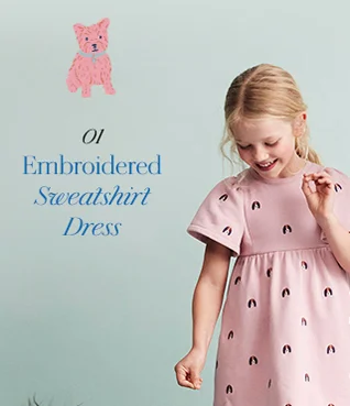 Embroidered Sweatshirt Dress - Vintage Pink Pups