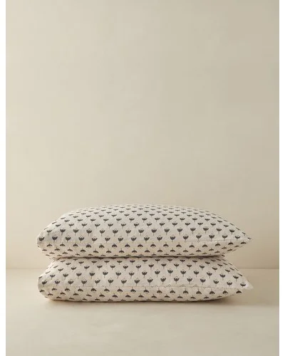 Poiret European Flax Linen® Pillowcase Set-Fern and Denim / King