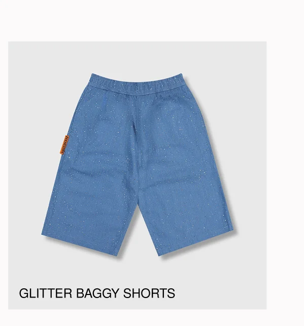 GLITTER BAGGY DENIM SHORTS