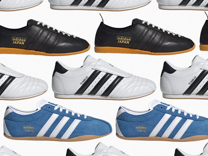 3 styles of Adidas sneakers on a white background.