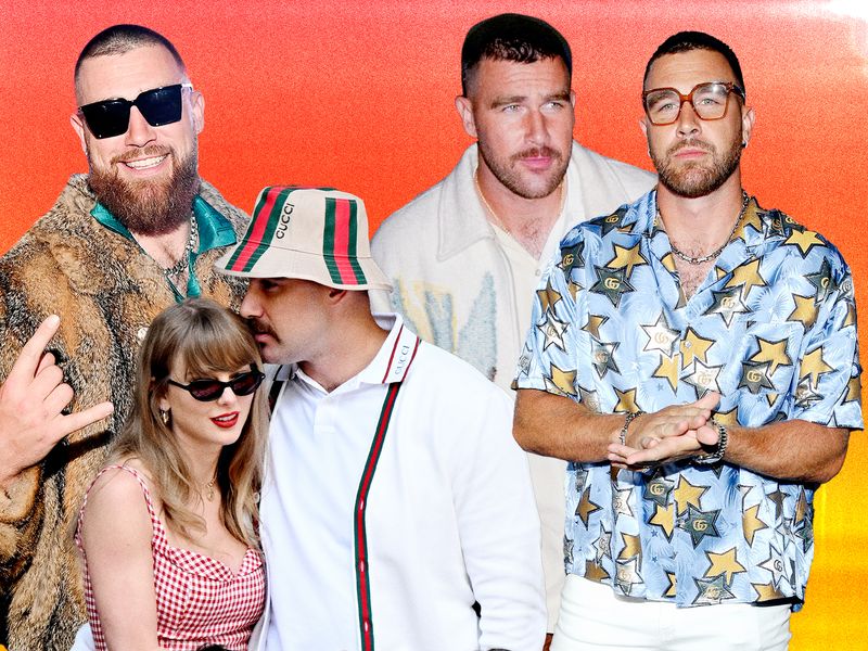 Image may contain: Travis Kelce, Travis Kelce, Travis Kelce, Travis Kelce, Taylor Swift, Accessories, and Sunglasses