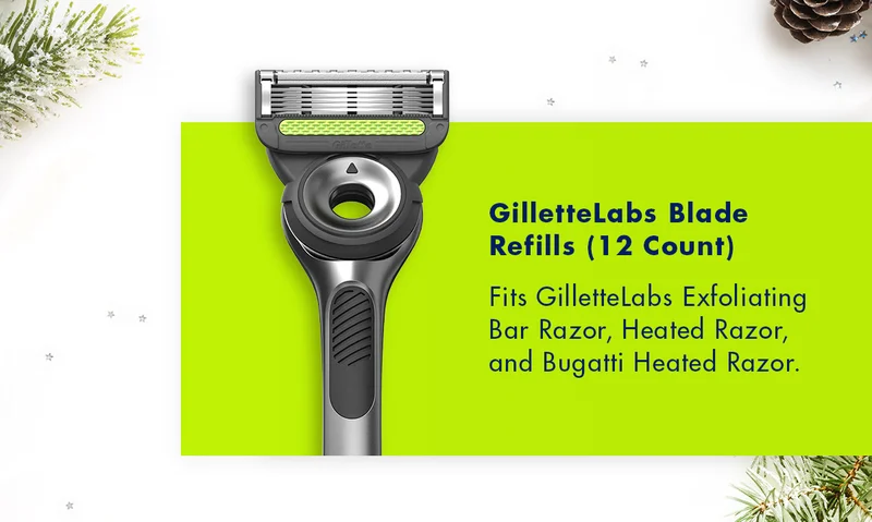 GilletteLabs Blade Refills (12 Count) - Fits GilletteLabs Exfoliating Bar Razor, Heated Razor, and Bugatti Heated Razor.