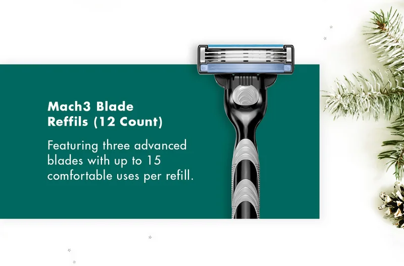 Mach3 Blade Reffils (12 Count) - Featuring three advanced blades with up to 15 comfortable uses per refill.