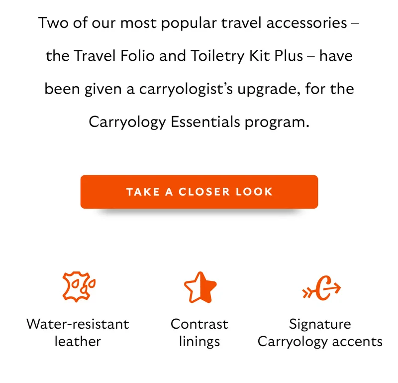 Two of our most popular travel accessories – the Travel Folio and Toiletry Kit Plus – have been given a carryologist’s upgrade, for the Carryology Essentials program.