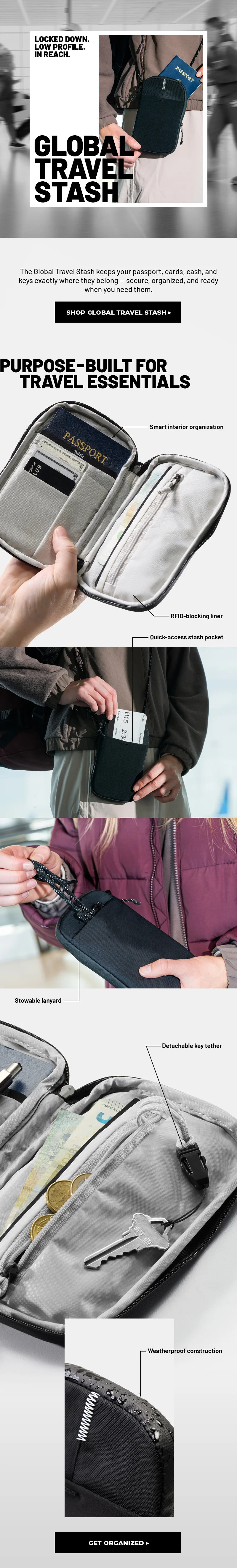 Locked Down. Low Profile. In Reach. Global Travel Stash—Shop now.