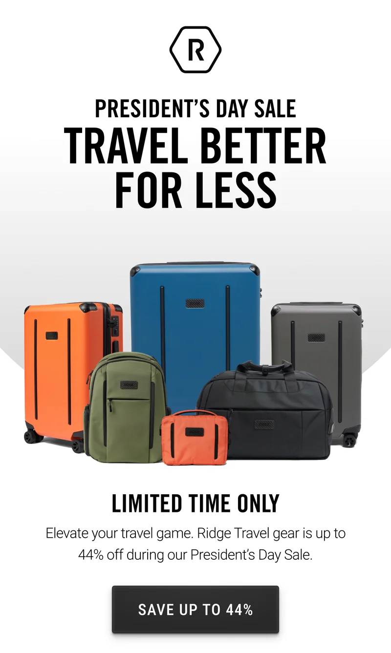 Ridge Travel gear is up to 44% off during our President's Day Sale