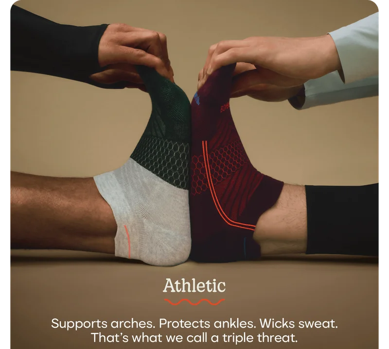 Athletic | Supports arches. Protects ankles. Wicks sweat. That's what we call a triple threat.