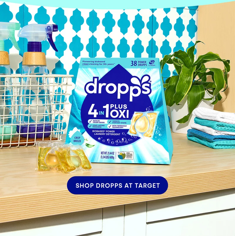 Picture of 4-in-1 Laundry Detergent on a bright countertop. Shop Dropps at Target.