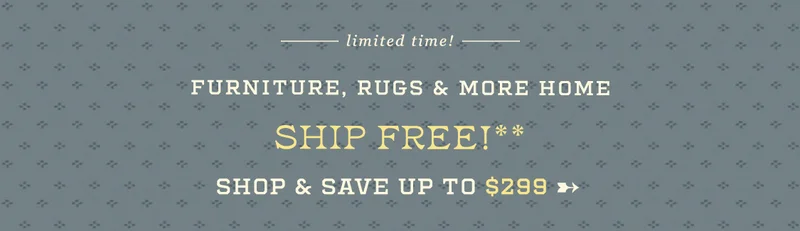 limited time! furniture, rugs & more home ship free! shop & save up to $299