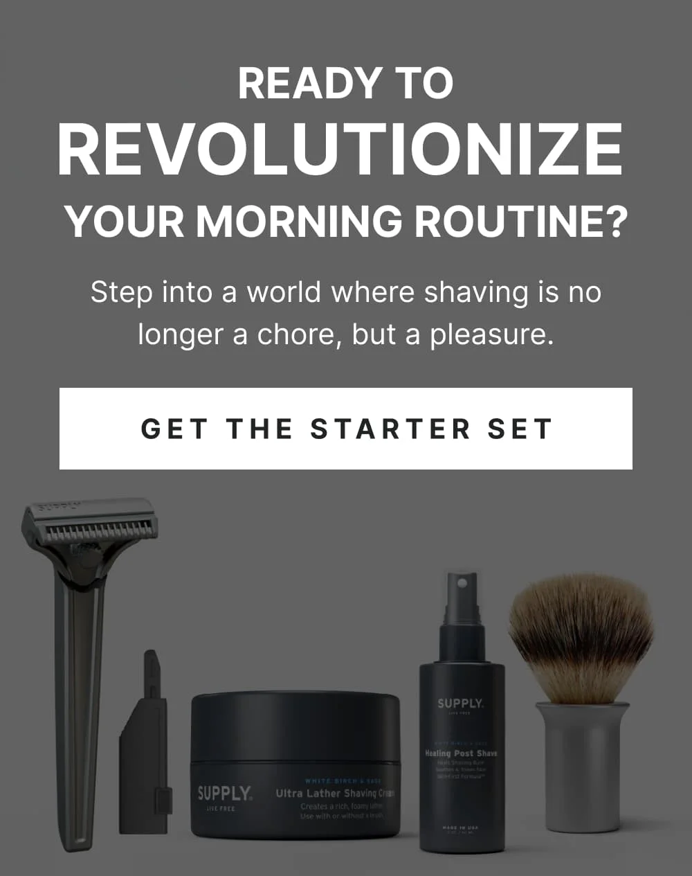 Ready to Revolutionize Your Morning Routine? Step into a world where shaving is no longer a chore, but a pleasure. [ GET THE STARTER SET ]