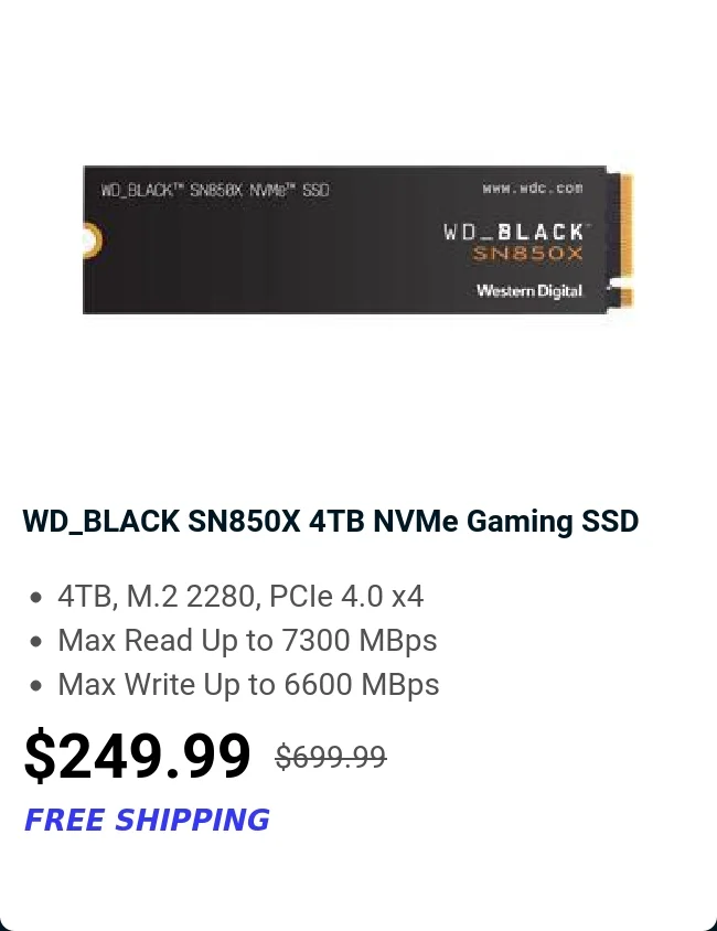 WD_BLACK SN850X 4TB NVMe Gaming SSD