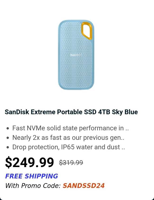 SanDisk Extreme Portable SSD 4TB&nbsp; Sky Blue