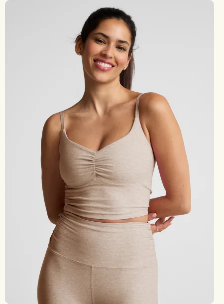 Spacedye Raise The Barre Shirred Cropped Tank in Sand Swept Heather