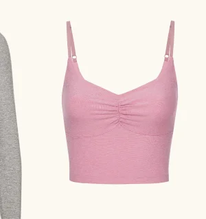 Spacedye Raise The Barre Shirred Cropped Tank in Pink Haze Heather