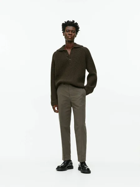 Dressed Cotton Moleskin Trousers Dark Mole / Cotton moleskin fabric model img