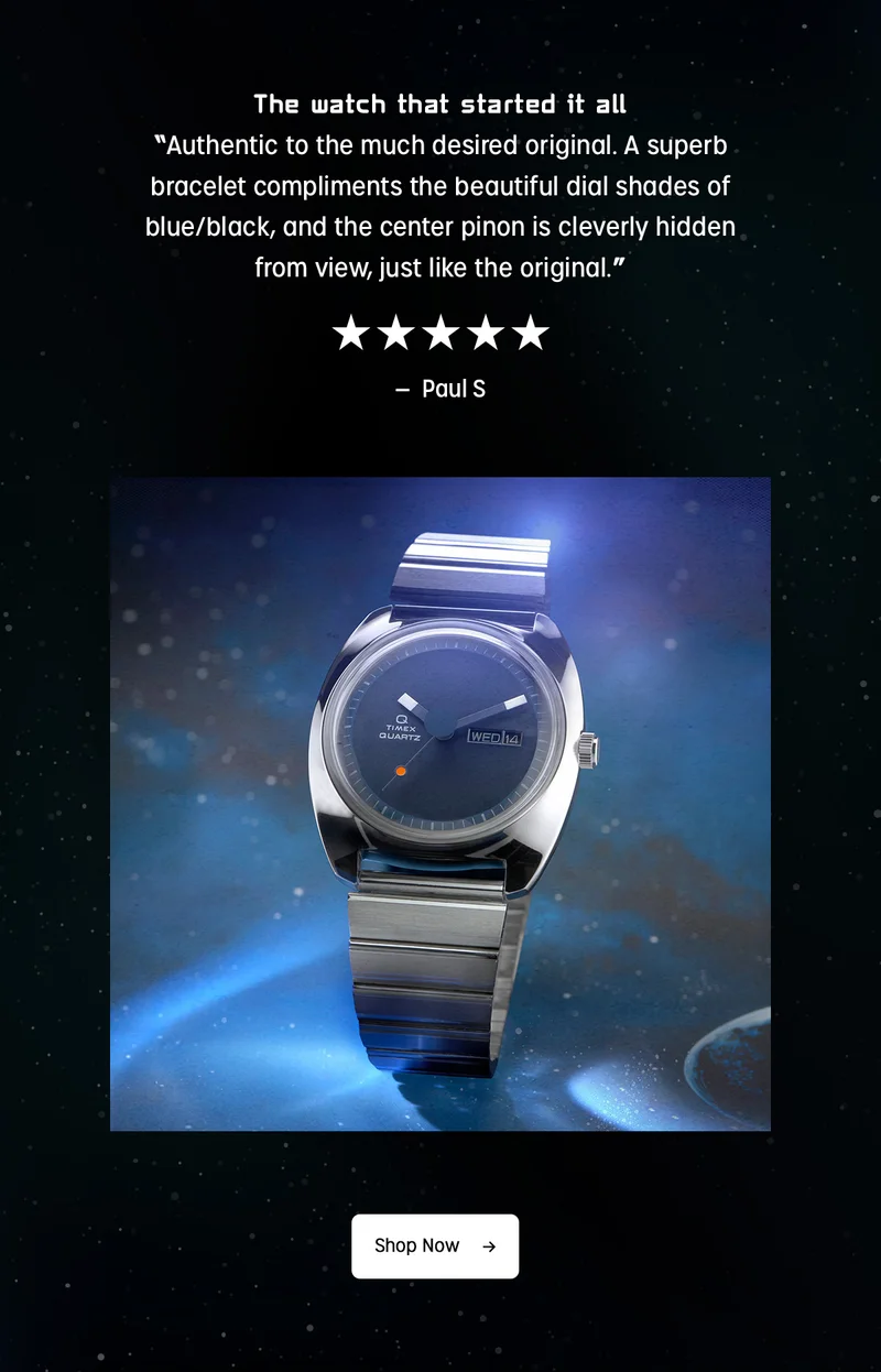 The watch that started it all | "Authentic to the much desired original. A superb bracelet compliments the beautiful dial shades of blue/black, and the center pinon is cleverly hidden from view, just like the original." - Paul S | Shop Now