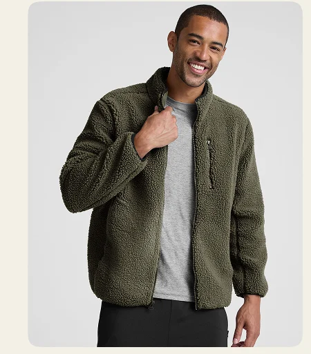 Boucle Fleece Men's Zip Jacket in Lush Olive