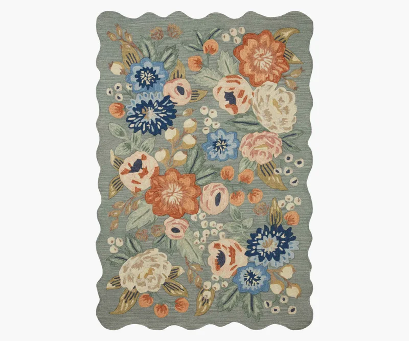 Image of Vintage Blossoms Wool-Hooked Rug - Sage
