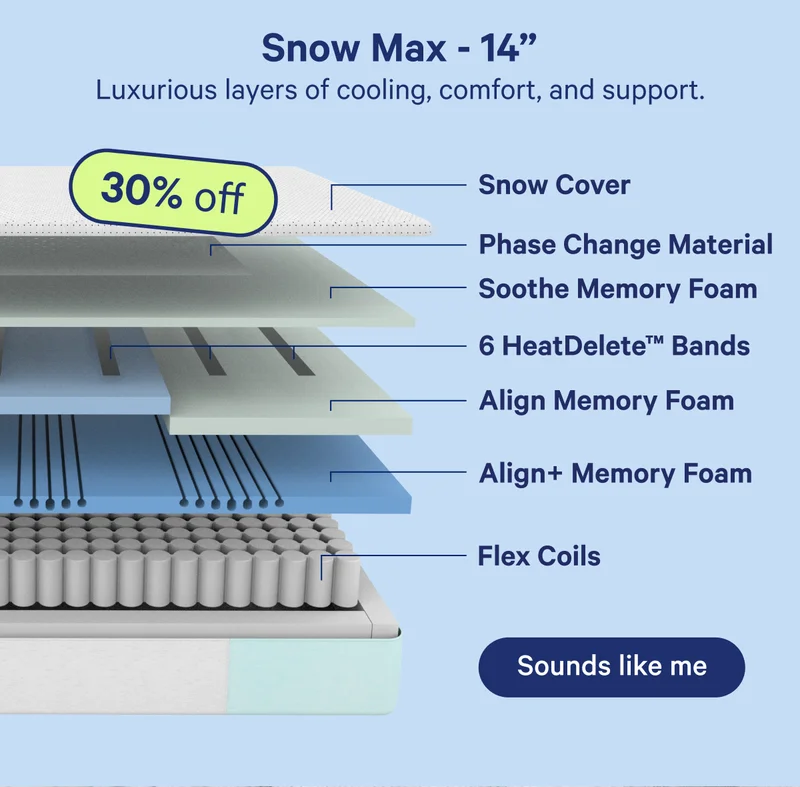 Snow Max - 14'' - Luxurious layers of cooling, comfort, and support.