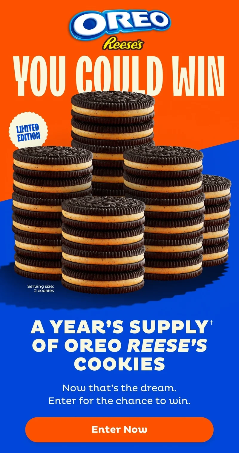 Enter For A Chance to Win A Year's Supply of OREO REESE'S Cookies