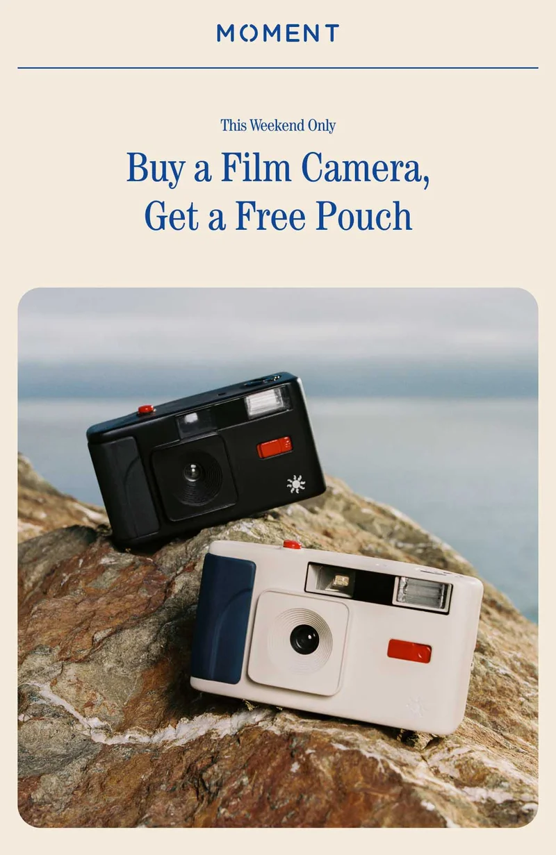 This Weekend Only. Buy a film camera, get a free pouch.