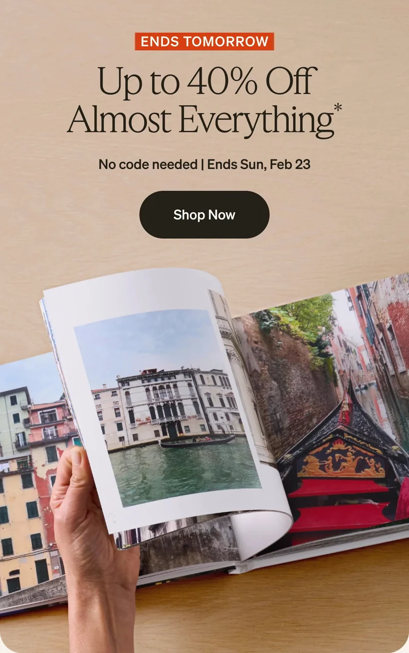 Up to 40% Off Almost Everything + Unlimited Free Photo Book Pages, Prints for Pennies