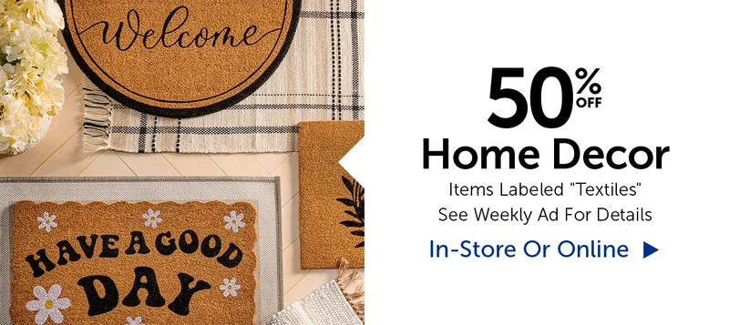 50% Off Home Decor - Items Labeled "Textiles"