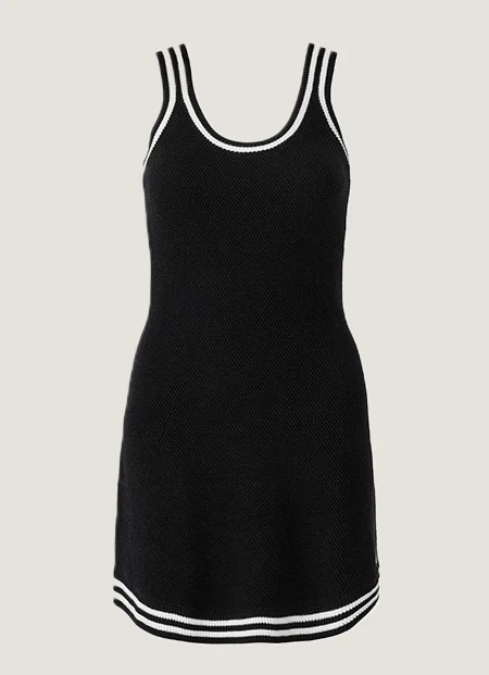 Tennis Club Sweater Knit Dress in Black/Ivory