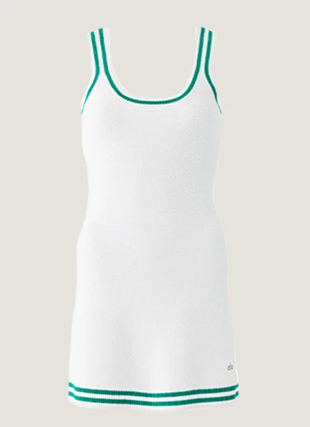 Tennis Club Sweater Knit Dress in White/Spruce Green