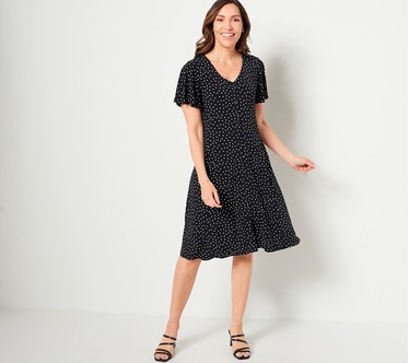 Susan Graver Regular Printed Liquid Knit Button Front Dress