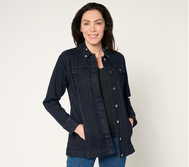 Susan Graver Denim Jacket with Embellished Collar & Cuff