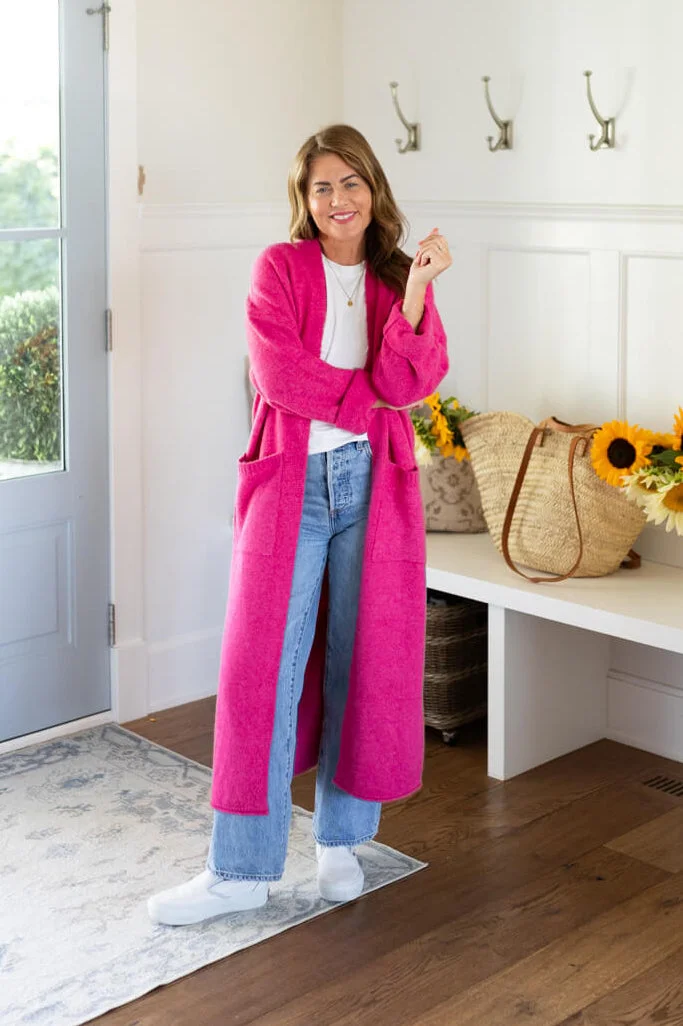 Image of Sweater Weather Long Cardigan in Cranberry