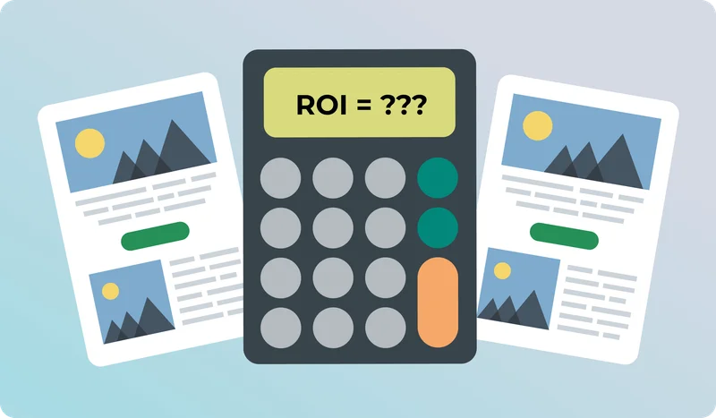 Image of Calculator with the word ROI? written on the screen with 2 emails behind.