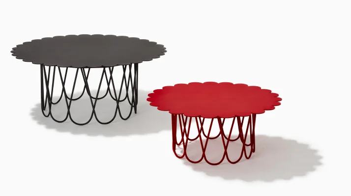 White sweep image of a large black and small red Girard Flower Table