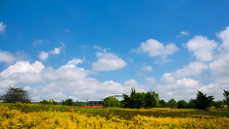 outside photo of MillerKnoll facility from a grassy field
