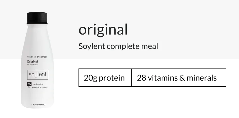 original Soylent complete meal 20g protein. 28 vitamins & minerals