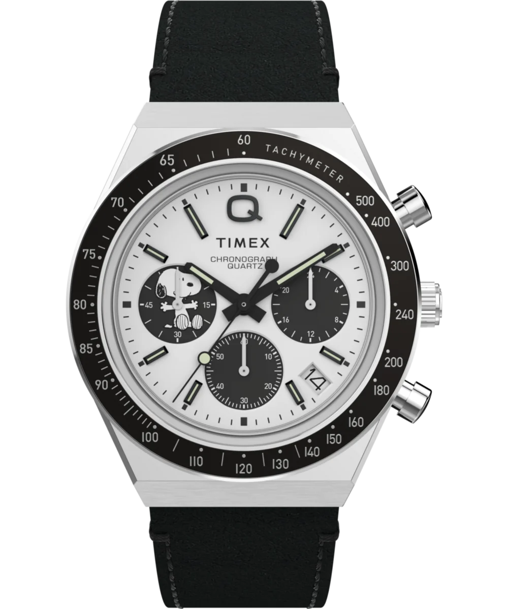 Image of Peanuts® x Q Timex® Snoopy 40mm Leather Strap Watch