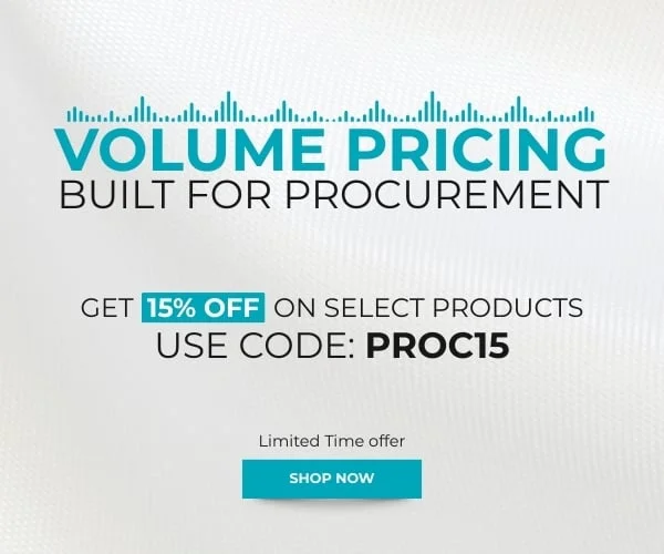 Volume Pricing Built for Procurement Get 15% off on select products-Use Code: discount code
